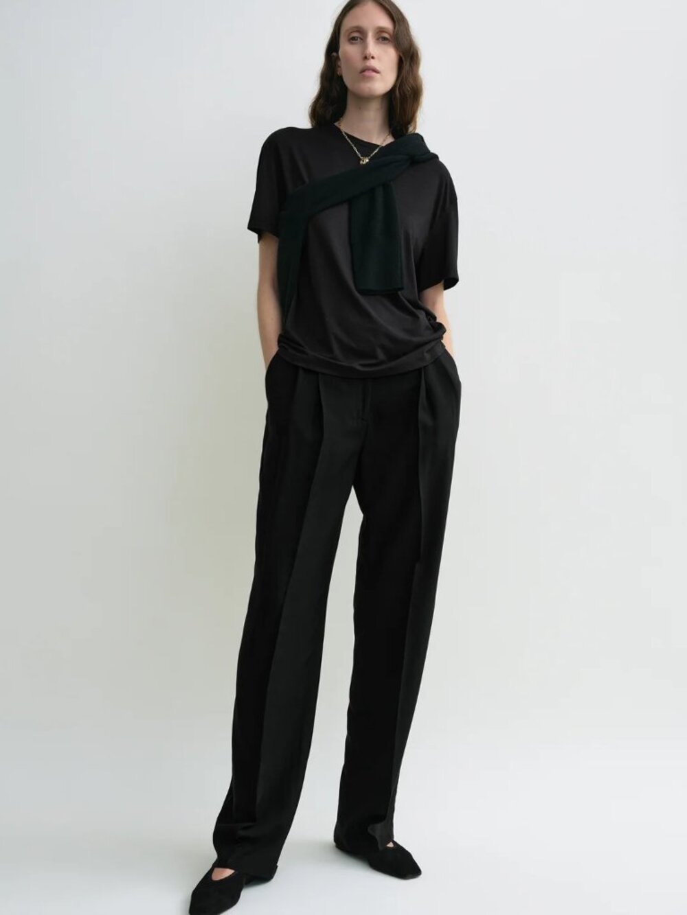 Toteme Double Pleat Straight Trouser in Black Size 6 NWT